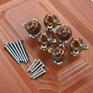 Set 6 Pomelli Marroni Forma Orso 12 Viti Incluse Ceramica Lega Zinco Diverse Sfumature-INTERIOR DREAM DESIGN