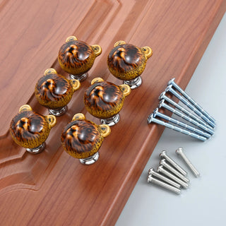 Set 6 Pomelli Marroni Forma Orso 12 Viti Incluse Ceramica Lega Zinco Diverse Sfumature-INTERIOR DREAM DESIGN