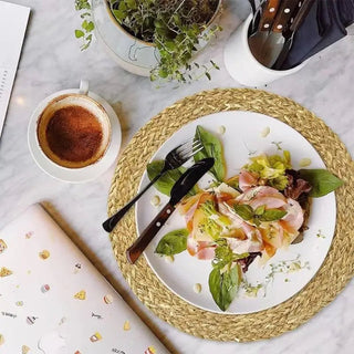 Set 6 Tovagliette Rotonde Rattan Beige Diametro 33cm Arredamento Casa Cucina-INTERIOR DREAM DESIGN