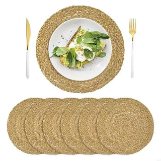 Set 6 Tovagliette Rotonde Rattan Beige Diametro 33cm Arredamento Casa Cucina-INTERIOR DREAM DESIGN
