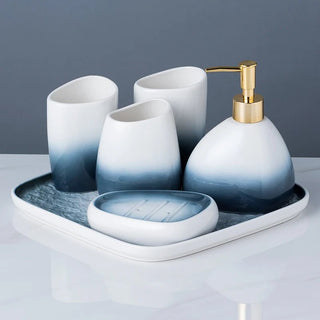 Set Accessori Bagno Ceramica Bianco Blu Diverse Dimensioni Set Modello Elegante Raffinato Resistente Arredamento Bagno Casa - INTERIOR DREAM DESIGN