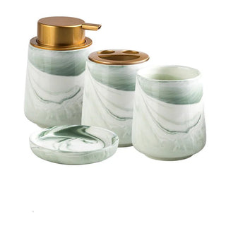 Set Accessori Bagno Diversi Pezzi Set 3/4 Materiale Ceramica Colore Verde Menta Portaspazzolini Dispenser-INTERIOR DREAM DESIGN