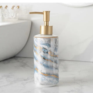 Set Accessori Bagno Effetto Marmo Azzurro 6 Pezzi Ceramica Elegante Casa-INTERIOR DREAM DESIGN