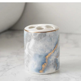 Set Accessori Bagno Effetto Marmo Azzurro 6 Pezzi Ceramica Elegante Casa-INTERIOR DREAM DESIGN