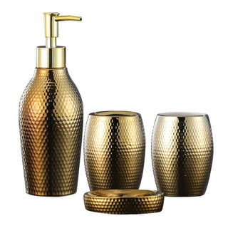 Set Accessori Bagno Oro 4 Pezzi Ceramica Spazzolino Saponetta Sapone Bicchiere Dispenser Arredamento Casa - INTERIOR DREAM DESIGN