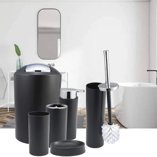 Set Accessori Bagno Plastica Resistente 6 Pezzi Inclusi Scopino Pattumiera Dispenser Sapone Spazzolino Organizzazione Bagno - INTERIOR DREAM DESIGN