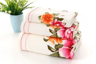 Set Asciugamano Cotone Stile Fiore Peonia Accessori Decorazione Bagno - INTERIOR DREAM DESIGN