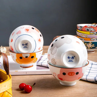 Set Ciotole Colorate Ceramica Fantasiose Divertenti Cucina Pranzo Carine Portatili-INTERIOR DREAM DESIGN