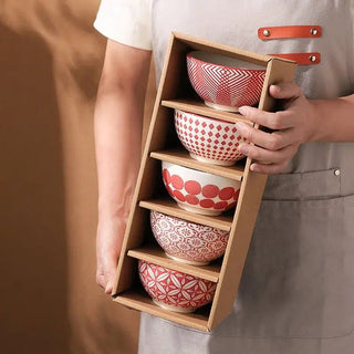 Set Ciotole Cucina 5 Pezzi Fantasie Diverse Colori Rosso Blu Arredamento Casa Regalo Idea Originale-INTERIOR DREAM DESIGN