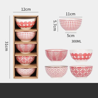 Set Ciotole Cucina 5 Pezzi Fantasie Diverse Colori Rosso Blu Arredamento Casa Regalo Idea Originale-INTERIOR DREAM DESIGN