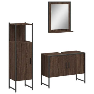 Set Mobili Bagno Lavandino Specchio Cassetti Armadio Diversi Modelli Pezzi Colore Marrone Acciaio Legno Vetro Arredamento Casa - INTERIOR DREAM DESIGN