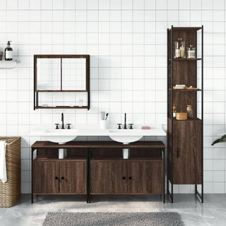 Set Mobili Bagno Lavandino Specchio Cassetti Armadio Diversi Modelli Pezzi Colore Marrone Acciaio Legno Vetro Arredamento Casa - INTERIOR DREAM DESIGN