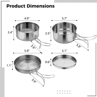 Set Pentole Campeggio 4 Pezzi Totali Pieghevoli Acciaio Inossidabile Colore Argento Silver Cucina - INTERIOR DREAM DESIGN