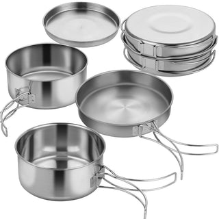 Set Pentole Campeggio 4 Pezzi Totali Pieghevoli Acciaio Inossidabile Colore Argento Silver Cucina - INTERIOR DREAM DESIGN