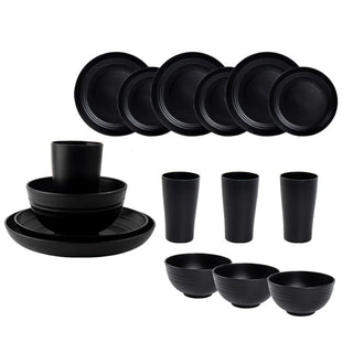 Set Piatti Bicchieri Ciotole Plastica Nero Riutilizzabili Lavabili 4/16 Pezzi Accessori Casa Attrezzi Cucina - INTERIOR DREAM DESIGN