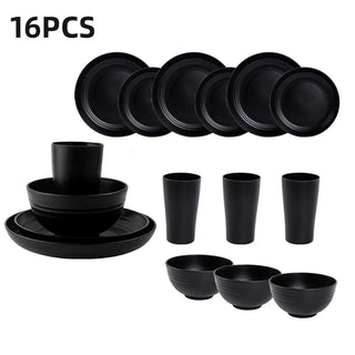 Set Piatti Bicchieri Ciotole Plastica Nero Riutilizzabili Lavabili 4/16 Pezzi Accessori Casa Attrezzi Cucina - INTERIOR DREAM DESIGN