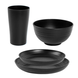 Set Piatti Bicchieri Ciotole Plastica Nero Riutilizzabili Lavabili 4/16 Pezzi Accessori Casa Attrezzi Cucina - INTERIOR DREAM DESIGN