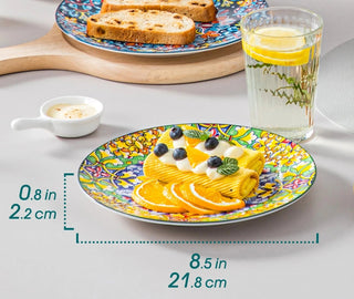 Set Piatti Bohémien Ceramica Fantasia Multicolore 6 Pezzi Fondi Piani Dessert Ciotole Accessori Casa Cucina - INTERIOR DREAM DESIGN