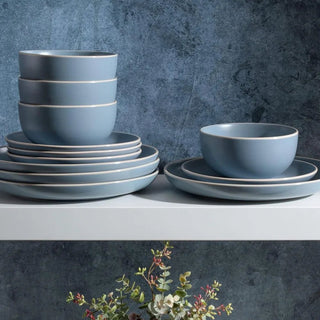 Set Piatti Ciotole Azzurre Ceramica Cucina Pranzo Pratiche Utili Eleganti Fini 12 Pezzi 3 Pezzi-INTERIOR DREAM DESIGN