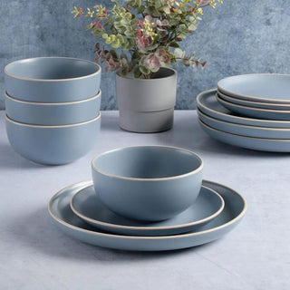 Set Piatti Ciotole Azzurre Ceramica Cucina Pranzo Pratiche Utili Eleganti Fini 12 Pezzi 3 Pezzi-INTERIOR DREAM DESIGN