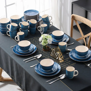Set Piatti Materiale Ceramica 16Pezzi Decorazione Tavolo Colore Blu Design Semplice Moderno-INTERIOR DREAM DESIGN