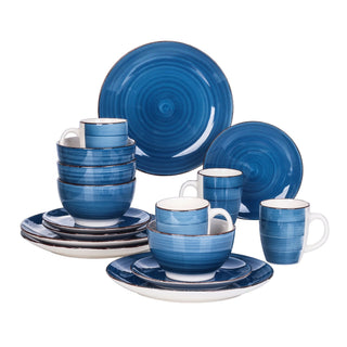 Set Piatti Materiale Ceramica 16Pezzi Decorazione Tavolo Colore Blu Design Semplice Moderno-INTERIOR DREAM DESIGN