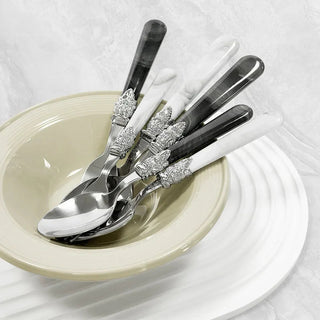 Set Posate 20/30 Pezzi Materiale Acciaio Inox Resistente Argento Colore Bianco Nero Eleganti Cucina-INTERIOR DREAM DESIGN