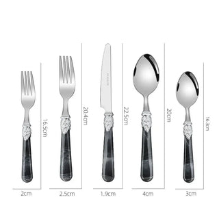 Set Posate 20/30 Pezzi Materiale Acciaio Inox Resistente Argento Colore Bianco Nero Eleganti Cucina-INTERIOR DREAM DESIGN