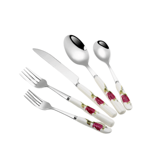 Set Posate Con Rose Elegante Manico In Ceramica Vintage Set Posate Da Tavola Decorazione Casa-INTERIOR DREAM DESIGN