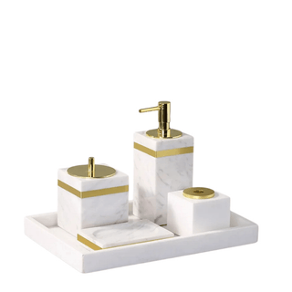 Set Sapone Accessori Bagno Decorazione Bagno Design Moderno Arredo Marmo Bianco - INTERIOR DREAM DESIGN