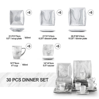 Set Stoviglie Piatti Tazze Ceramica Effetto Marmo Resistenti Eleganti 32 Pezzi Accessori Casa Cucina - INTERIOR DREAM DESIGN