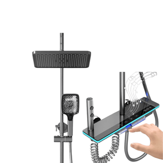 Soffione Doccia Grigio Innovativo Tecnologico LED Digitale Ottone Utile Bagno Accessori-INTERIOR DREAM DESIGN