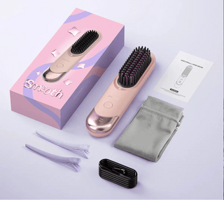 Spazzola Piastra Asciugacapelli Portatile Wireless Rosa Viola 2in1 Diversi Livelli Temperatura-INTERIOR DREAM DESIGN