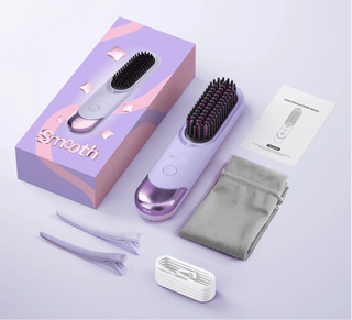 Spazzola Piastra Asciugacapelli Portatile Wireless Rosa Viola 2in1 Diversi Livelli Temperatura-INTERIOR DREAM DESIGN