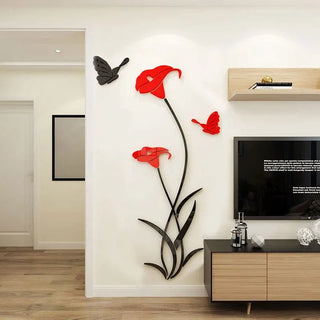 Specchio Adesivo 3D Design Fiore Soggiorno Camera Letto Tv Decorazione Sfondo Accessori Arredamento Casa - INTERIOR DREAM DESIGN