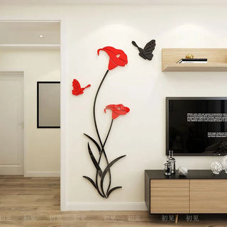 Specchio Adesivo 3D Design Fiore Soggiorno Camera Letto Tv Decorazione Sfondo Accessori Arredamento Casa - INTERIOR DREAM DESIGN