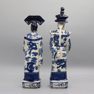 Statua Ceramica Decorazione Casa Bianco Blu Modello Donna Uomo Arredamento-INTERIOR DREAM DESIGN