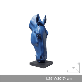 Statua Decorativa Forma Testa Cavallo Blu Bianca Decorazione Casa-INTERIOR DREAM DESIGN