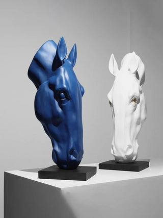 Statua Decorativa Forma Testa Cavallo Blu Bianca Decorazione Casa-INTERIOR DREAM DESIGN