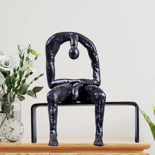 Statua Decorazione Casa Uomo Seduto Colore Nero Resina Artigianale-INTERIOR DREAM DESIGN