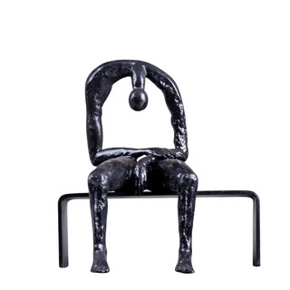 Statua Decorazione Casa Uomo Seduto Colore Nero Resina Artigianale-INTERIOR DREAM DESIGN