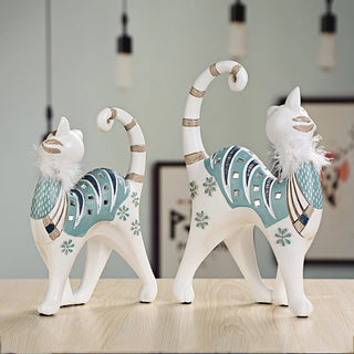 Statue Decorative Set 2 Pezzi Gatto Piume Resina Diverse Dimensioni-INTERIOR DREAM DESIGN