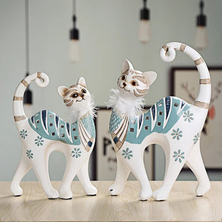 Statue Decorative Set 2 Pezzi Gatto Piume Resina Diverse Dimensioni-INTERIOR DREAM DESIGN