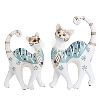 Statue Decorative Set 2 Pezzi Gatto Piume Resina Diverse Dimensioni-INTERIOR DREAM DESIGN