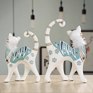 Statue Decorative Set 2 Pezzi Gatto Piume Resina Diverse Dimensioni-INTERIOR DREAM DESIGN