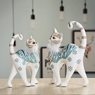 Statue Decorative Set 2 Pezzi Gatto Piume Resina Diverse Dimensioni-INTERIOR DREAM DESIGN