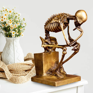 Statuetta Bronzo Scheletro Decorativa Colore Oro Piccole Dimensioni Casa-INTERIOR DREAM DESIGN