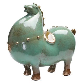 Statuetta Decorativa Cavallo Grandi Dimensioni Verde Ceramica Decorazione Casa-INTERIOR DREAM DESIGN