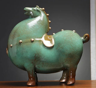 Statuetta Decorativa Cavallo Grandi Dimensioni Verde Ceramica Decorazione Casa-INTERIOR DREAM DESIGN