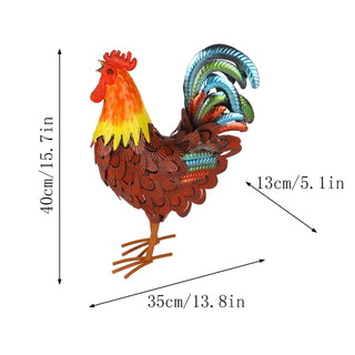 Statuetta Gallo Metallo Esterno Giardino Bianco Rosso Fantasioso Scultura Aperto Artistico-INTERIOR DREAM DESIGN